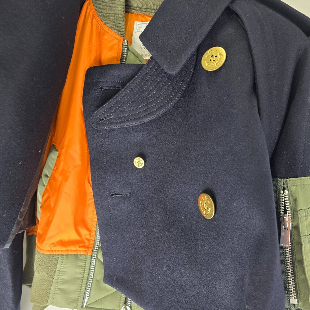 Sacai Wool Melton Mix Jacket 'Navy' SIZE L - Picture 6 of 12